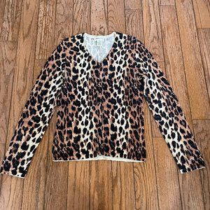 Women's 100% Cashmere Lightweight Leopard Print V-Neck Sweater